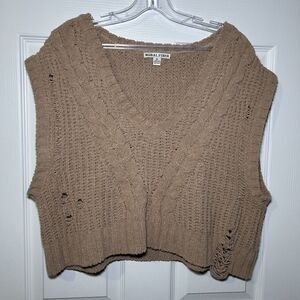 Moral Fiber Sweater Vest Women's XL Beige Cable Knit V Neck Cropped Sleeveless